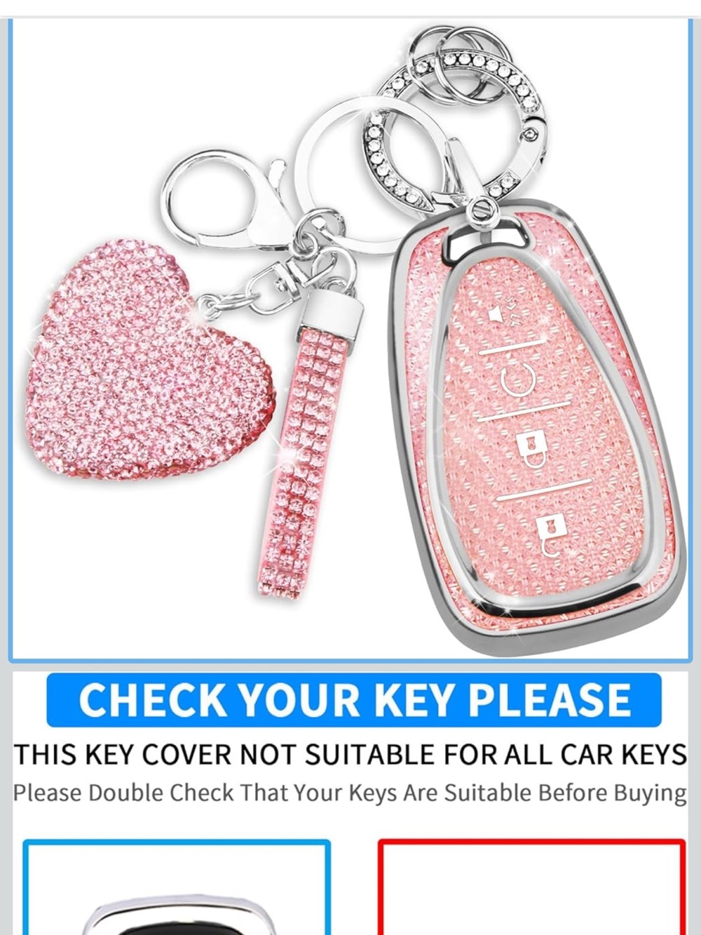 Pink Rhinestone Car Key Fob Cover & Charm Set - Picture 1 of 3